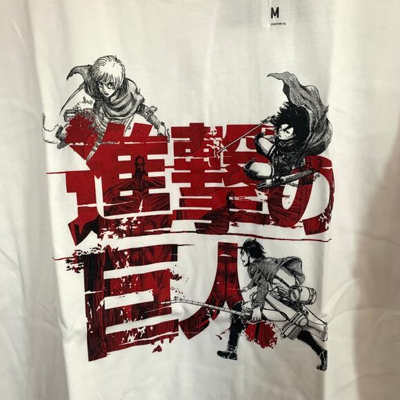 Uniqlo x Attack on Titan Eren Mikasa Armin Graphic T-shirt in White Unisex M - Picture 3 of 9